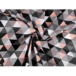Material bumbac imprimat, triunghiuri, la metru - roz pudrat - gri