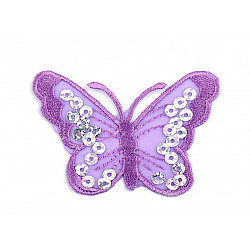 Aplicație termoadezivă, fluture cu paiete (pachet 2 buc.) - violet