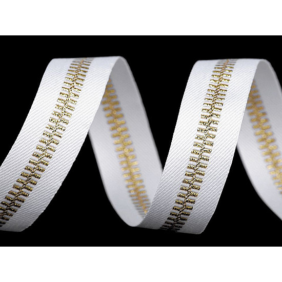 Bandă decorativă imitație fermoar, 20 mm x 1 m - alb - auriu