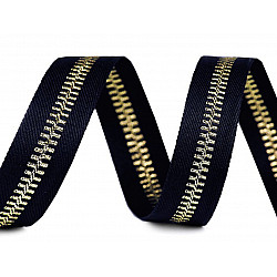 Bandă decorativă imitație fermoar, 20 mm x 1 m - bleumarin - auriu