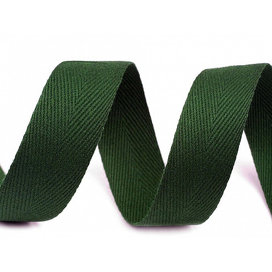 Bandă din bumbac Herringbone, lățime 20 mm (rola 50 m) - verde brad