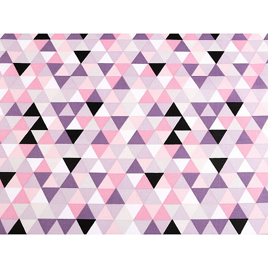 Material bumbac imprimat, triunghiuri, la metru - roz deschis