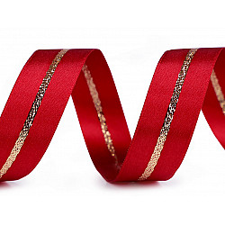Panglică decorativă cu lurex, față dublă, lățime 25 mm (rola 20 m) - roșu - auriu