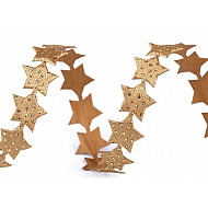 Panglică satinată cu steluțe decupate, lățime 14 mm (pachet 4.5 m) - auriu