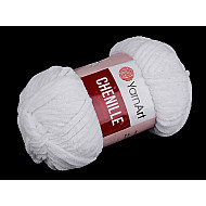 Fir de tricotat plușat Chenille, 100 g, alb