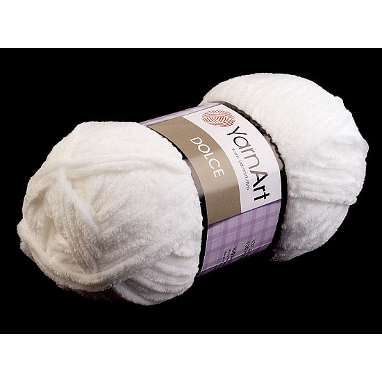 Fir de tricotat plușat Dolce, 100 g, alb