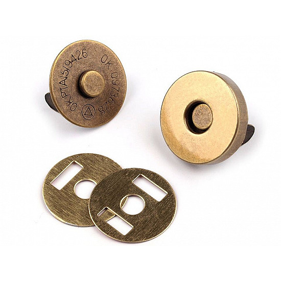 Închizatori / Capse magnetice, finisaj alamă antică, Ø18 mm, alamă antică, 5 set