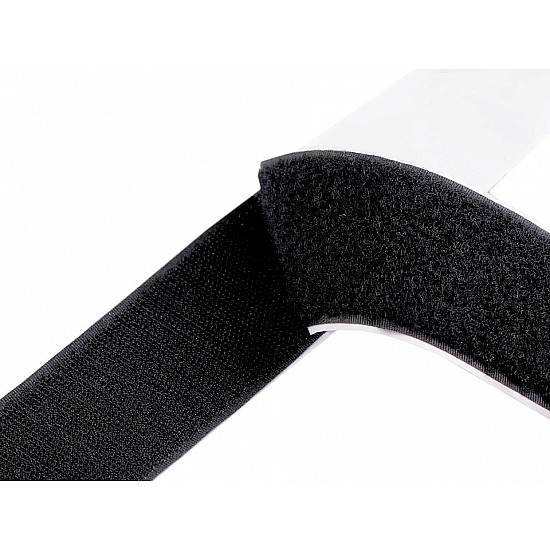 Bandă arici autoadezivă la metru, complet (puf + scai), 50 mm, negru