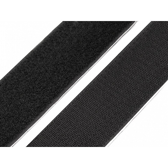 Bandă arici autoadezivă la metru, complet (puf + scai), 50 mm, negru