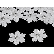 Flori textile cu pietricică, Ø30 mm, alb, 10 buc.