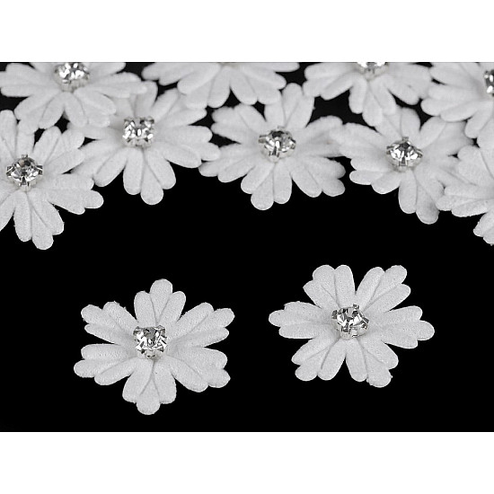 Flori textile cu pietricică, Ø30 mm, alb, 10 buc.