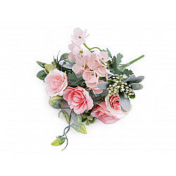 Buchet trandafiri și hortensie, roz deschis