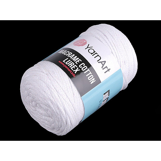 Fir de tricotat / croșetat Macrame Cotton cu lurex, 250 g - alb - AB