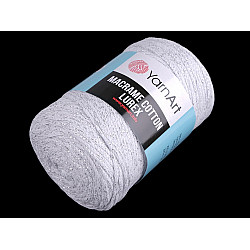 Fir de tricotat / croșetat Macrame Cotton cu lurex, 250 g - alb - argintiu