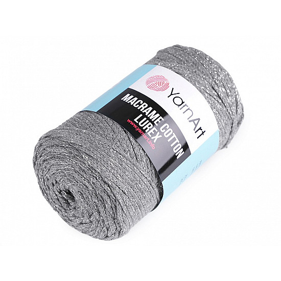 Fir de tricotat / croșetat Macrame Cotton cu lurex, 250 g - gri - argintiu