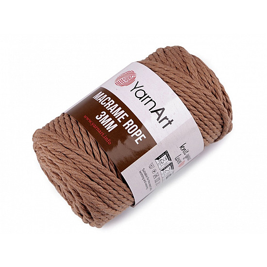 Fir de tricotat / croșetat Macrame Rope, 3 mm, 250 g - maro natural
